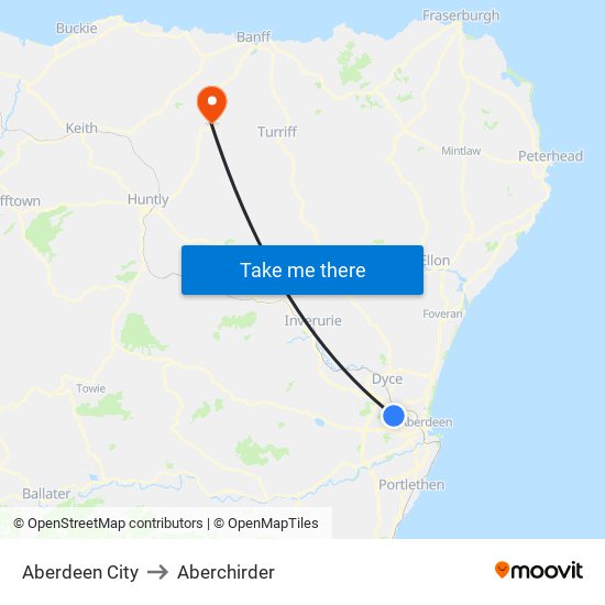 Aberdeen City to Aberchirder map