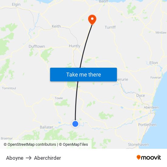 Aboyne to Aberchirder map