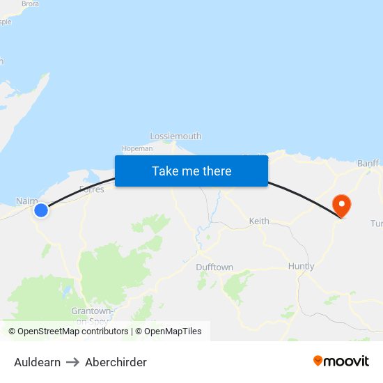 Auldearn to Aberchirder map