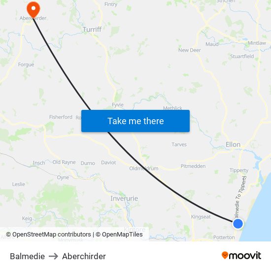 Balmedie to Aberchirder map