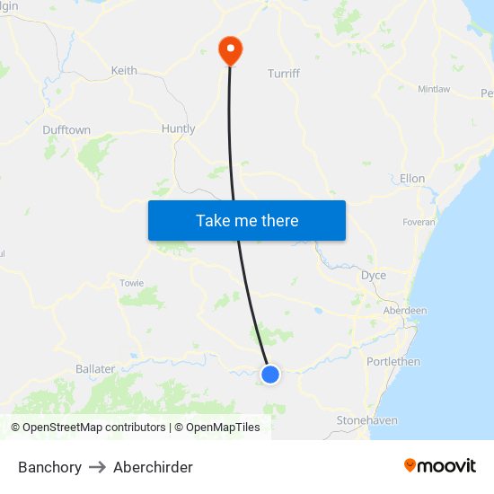 Banchory to Aberchirder map