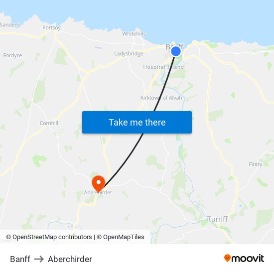 Banff to Aberchirder map