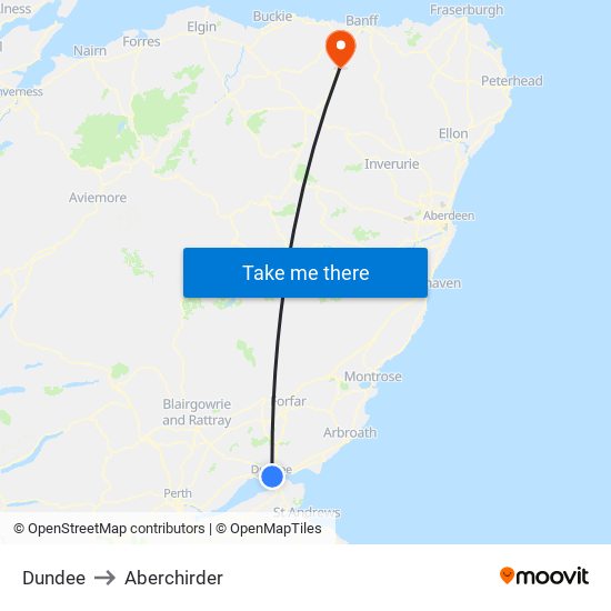 Dundee to Aberchirder map