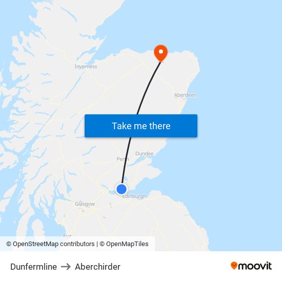 Dunfermline to Aberchirder map