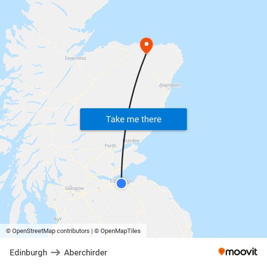 Edinburgh to Aberchirder map
