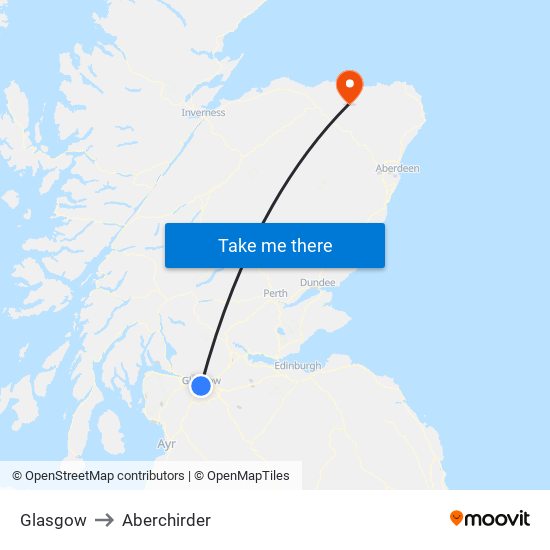 Glasgow to Aberchirder map