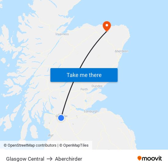 Glasgow Central to Aberchirder map