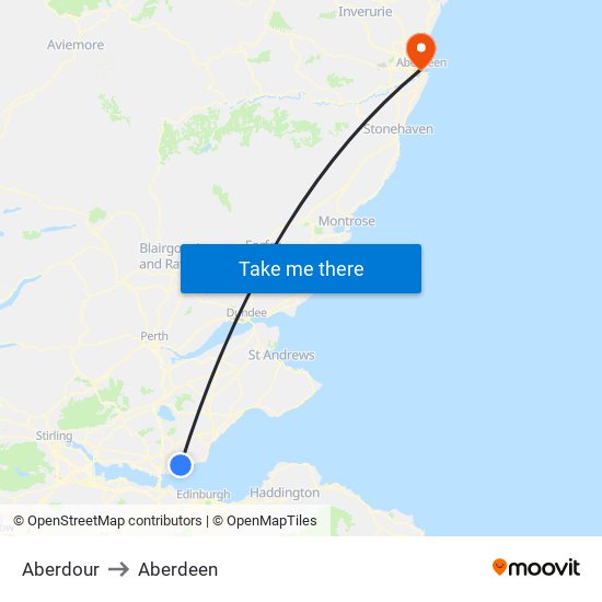 Aberdour to Aberdeen map