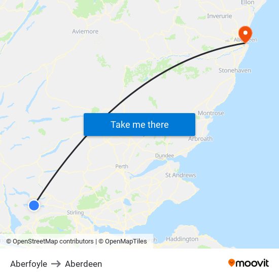 Aberfoyle to Aberdeen map