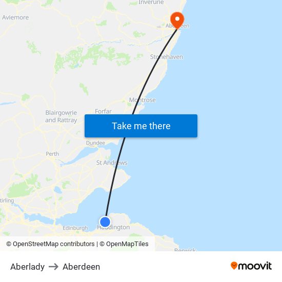 Aberlady to Aberdeen map