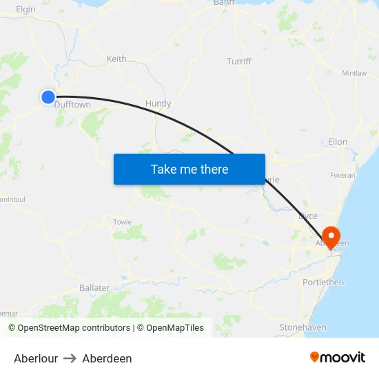 Aberlour to Aberdeen map
