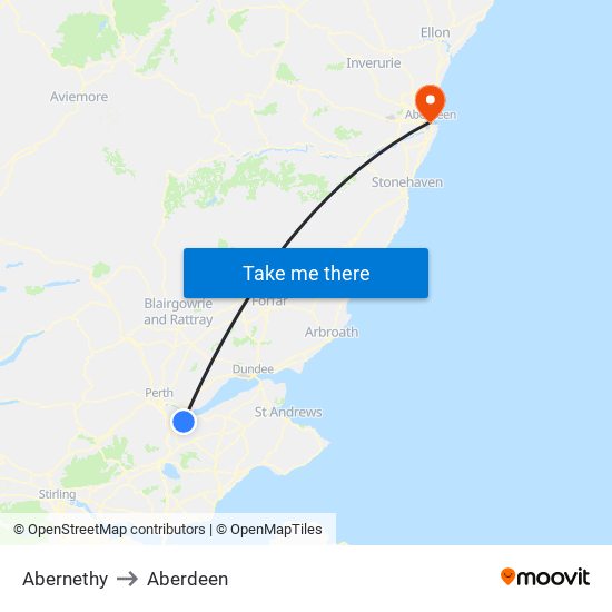 Abernethy to Aberdeen map