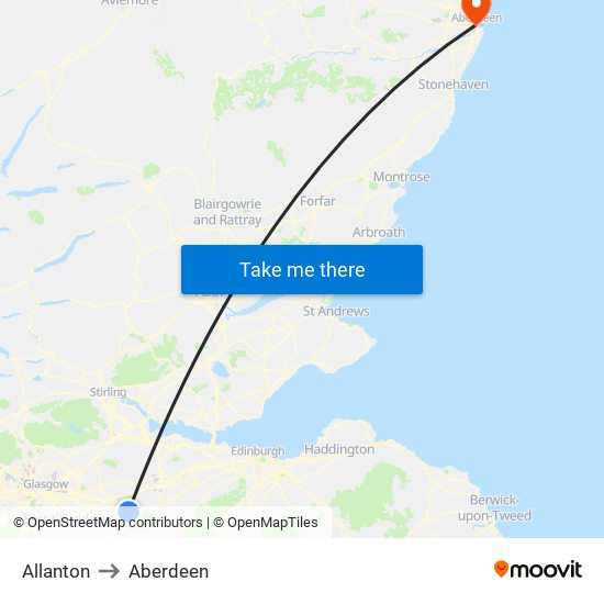 Allanton to Aberdeen map
