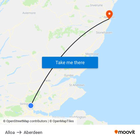 Alloa to Aberdeen map