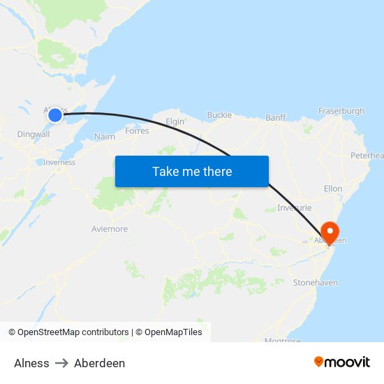 Alness to Aberdeen map