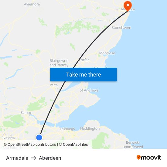 Armadale to Aberdeen map