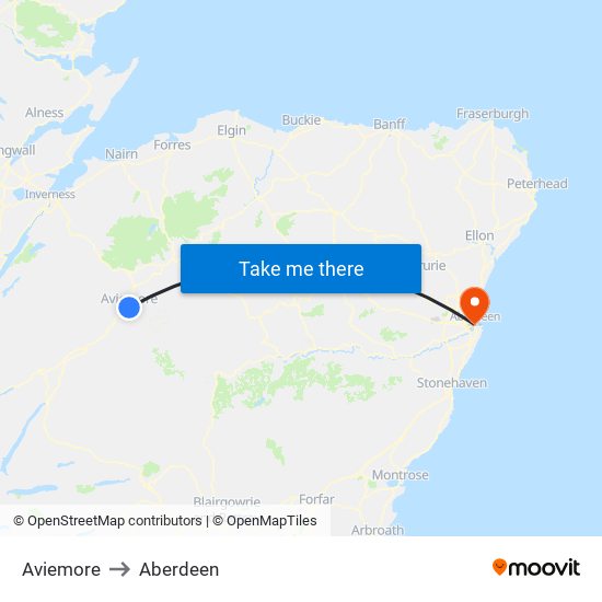 Aviemore to Aberdeen map