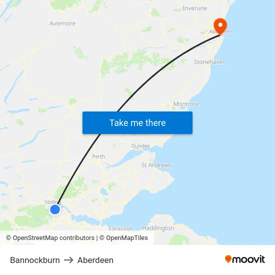 Bannockburn to Aberdeen map