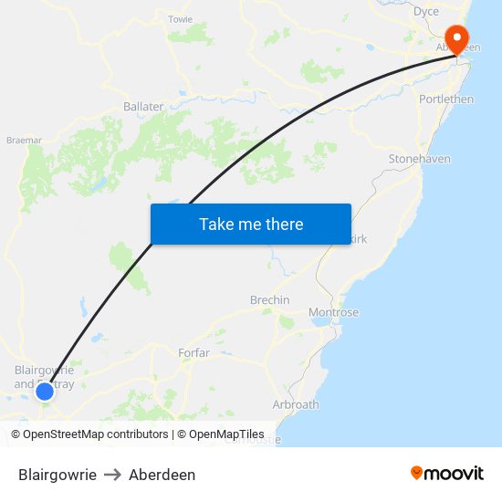 Blairgowrie to Aberdeen map