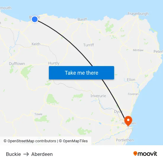 Buckie to Aberdeen map