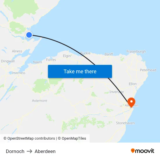Dornoch to Aberdeen map