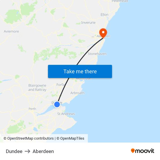 Dundee to Aberdeen map