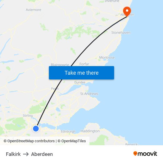 Falkirk to Aberdeen map