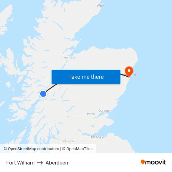 Fort William to Aberdeen map