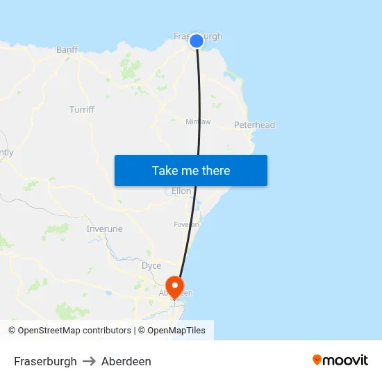 Fraserburgh to Aberdeen map