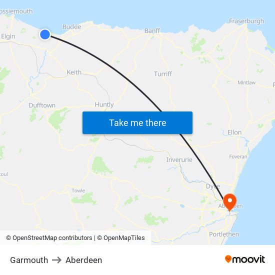 Garmouth to Aberdeen map