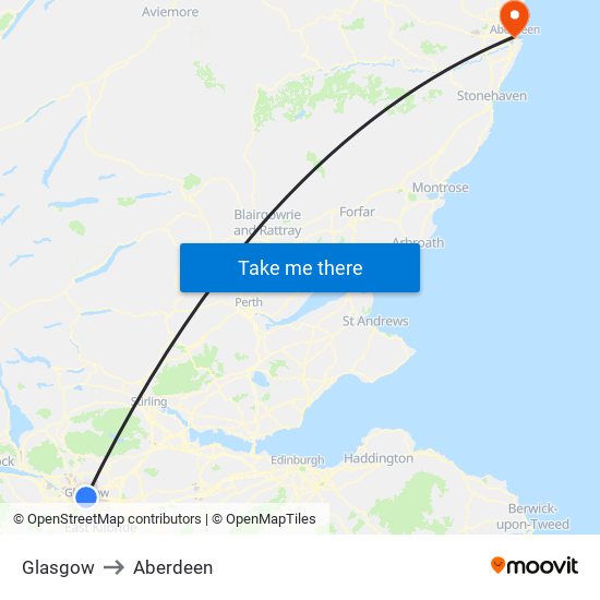 Glasgow to Aberdeen map