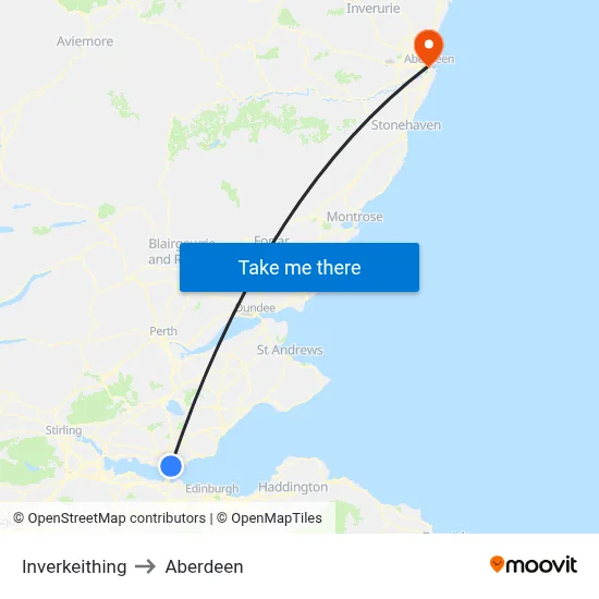 Inverkeithing to Aberdeen map
