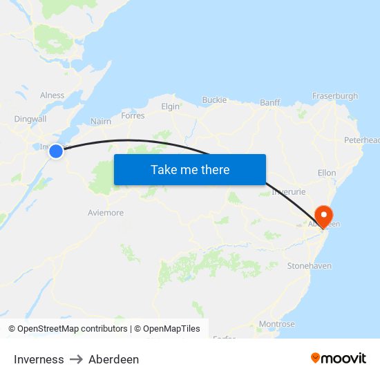 Inverness to Aberdeen map