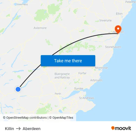 Killin to Aberdeen map