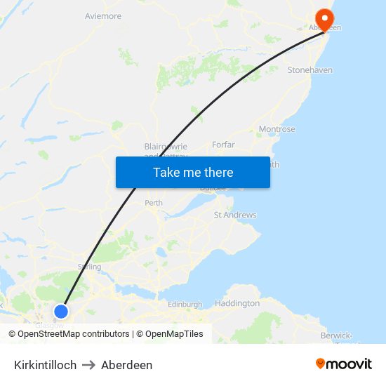 Kirkintilloch to Aberdeen map