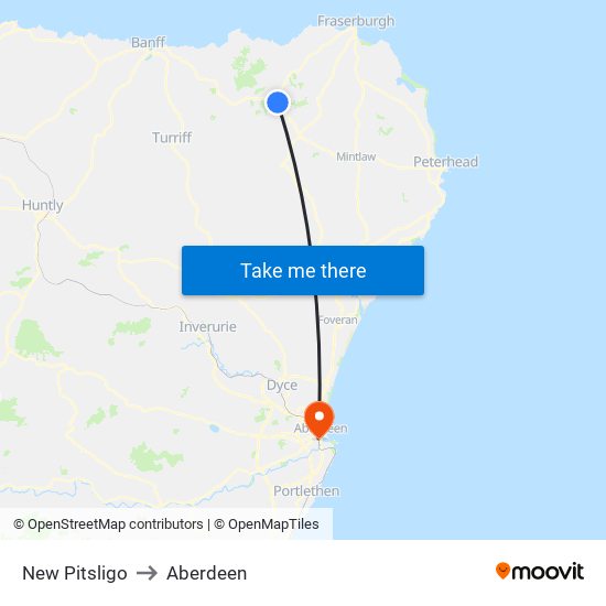 New Pitsligo to Aberdeen map