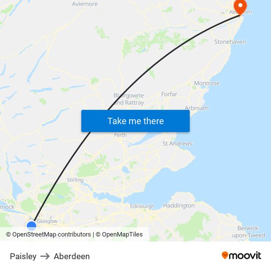 Paisley to Aberdeen map