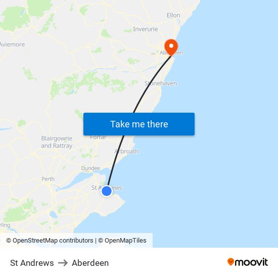 St Andrews to Aberdeen map