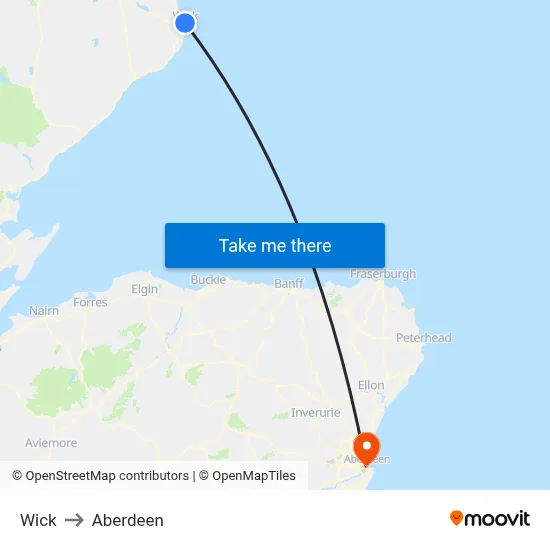 Wick to Aberdeen map