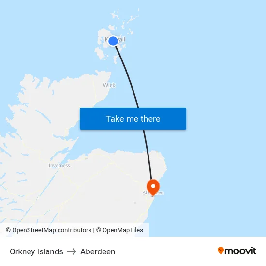 Orkney Islands to Aberdeen map