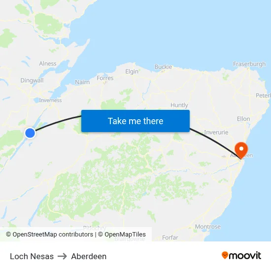 Loch Nesas to Aberdeen map