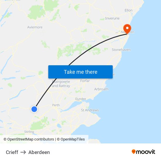 Crieff to Aberdeen map