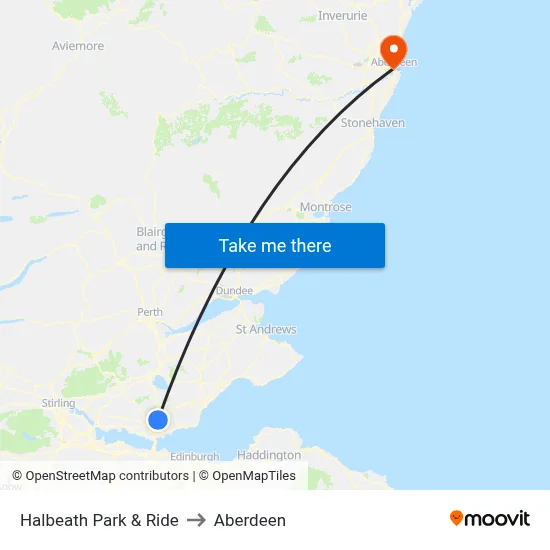 Halbeath Park & Ride to Aberdeen map