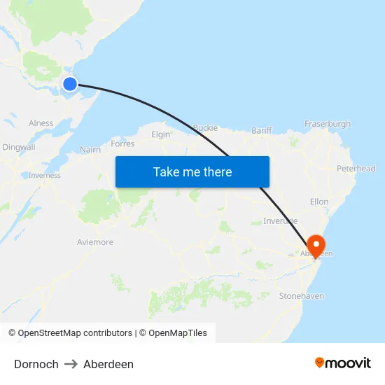 Dornoch to Aberdeen map