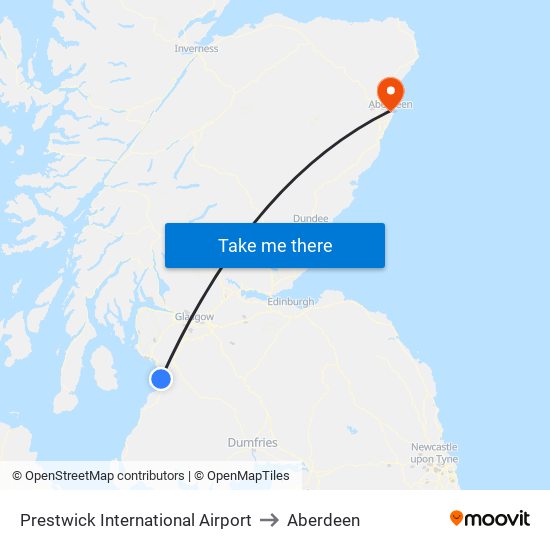 Prestwick International Airport to Aberdeen map