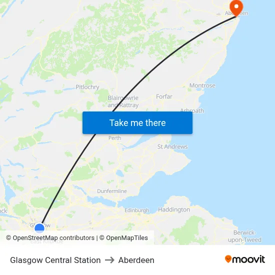 Glasgow Central Station to Aberdeen map