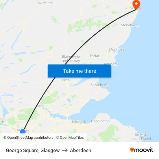 George Square, Glasgow to Aberdeen map