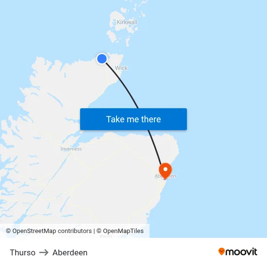 Thurso to Aberdeen map