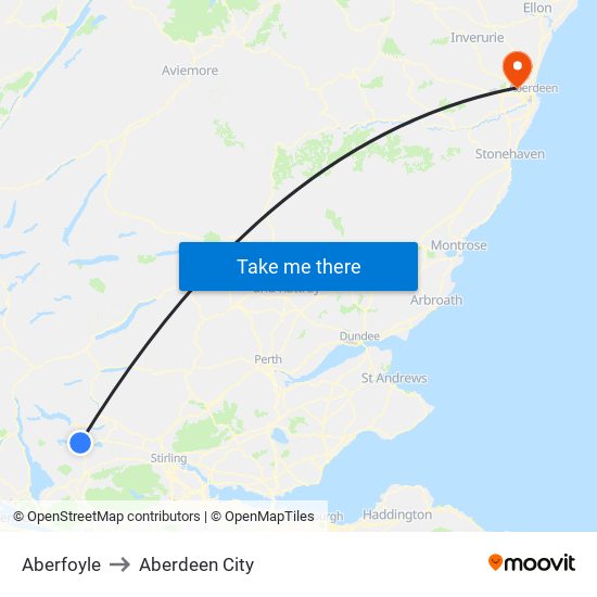 Aberfoyle to Aberdeen City map