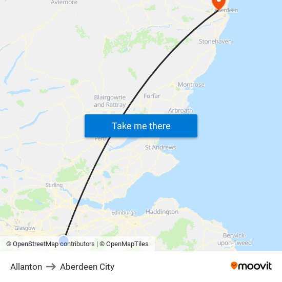 Allanton to Aberdeen City map